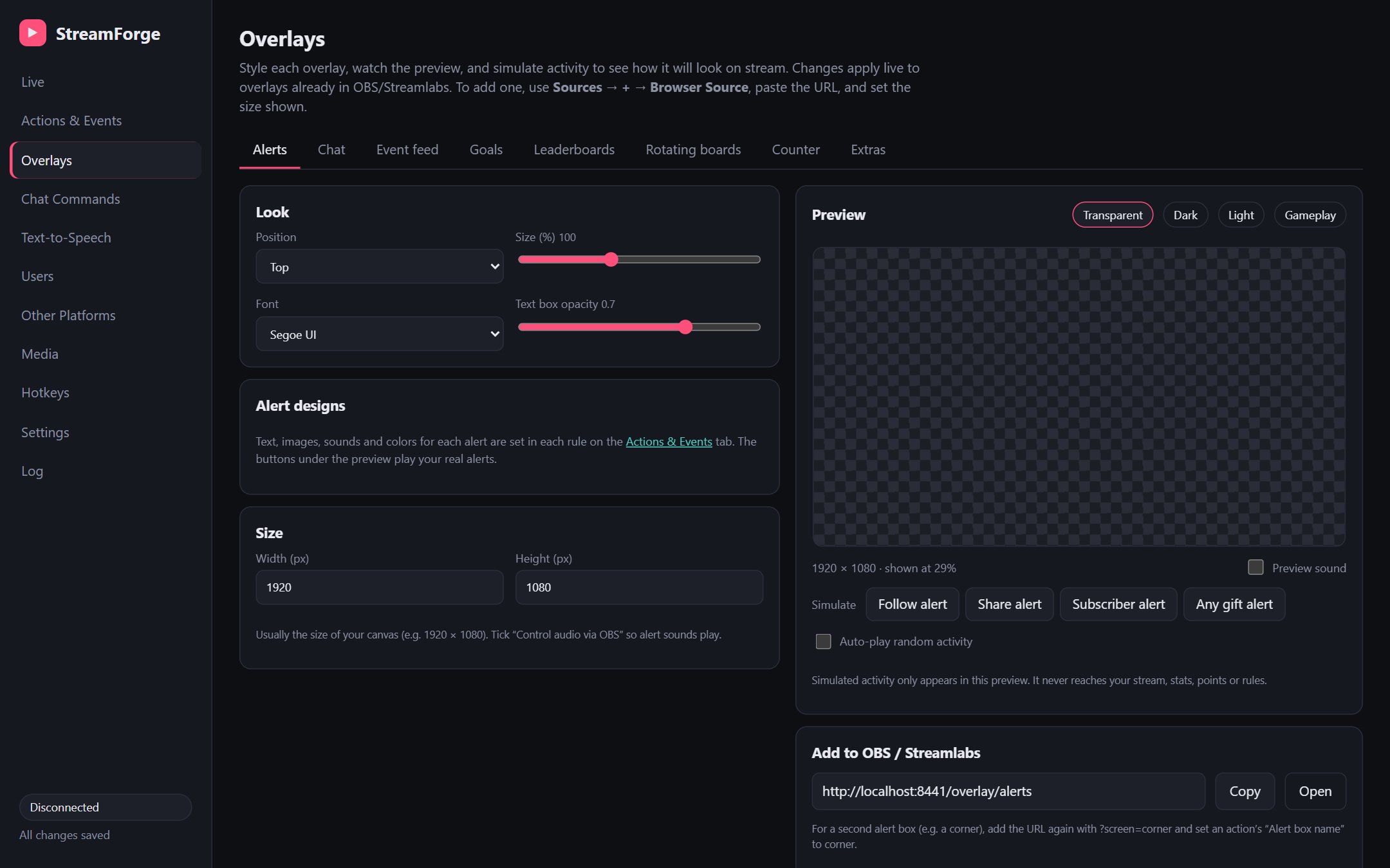 Overlay styling with a live preview